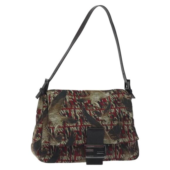 FENDI Mamma Baguette Shoulder Bag Nylon Brown Silver - Picture 1 of 13